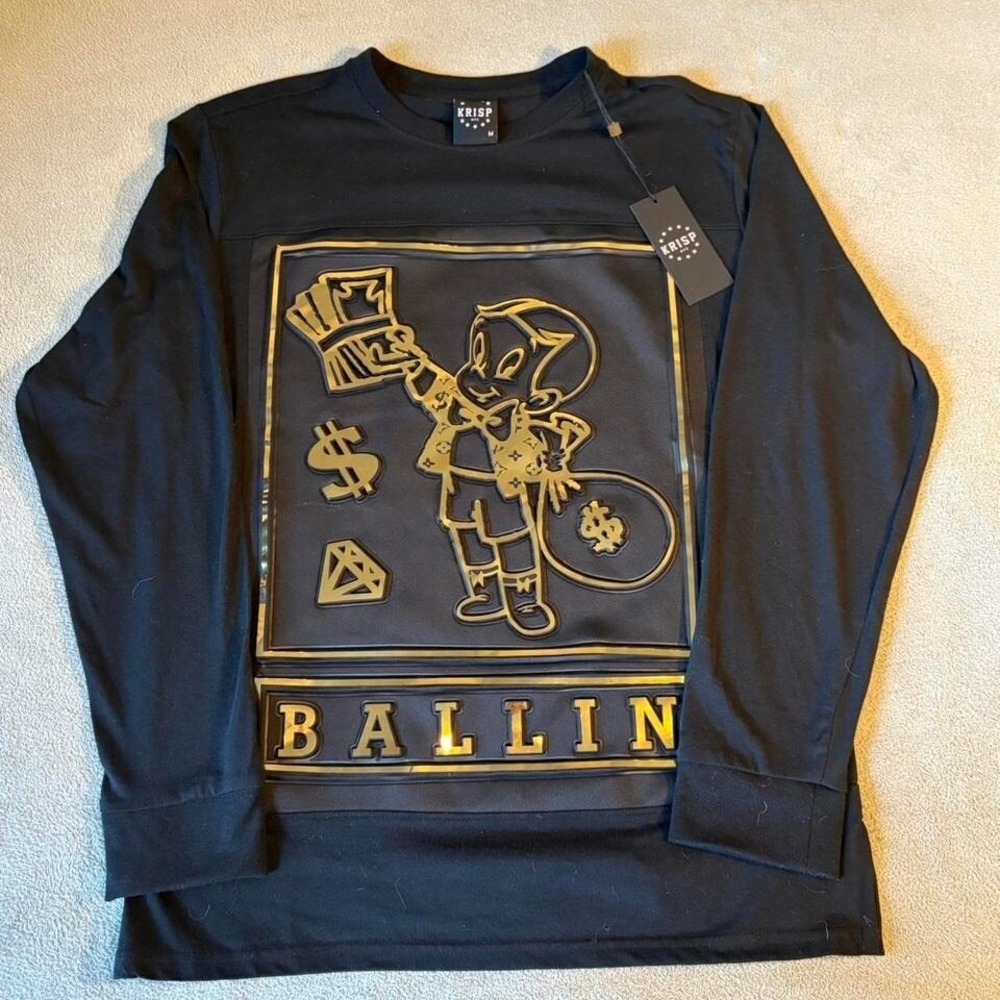 NWT Krisp‎ NYC  Black and gold Ballin long sleeve tee Medium